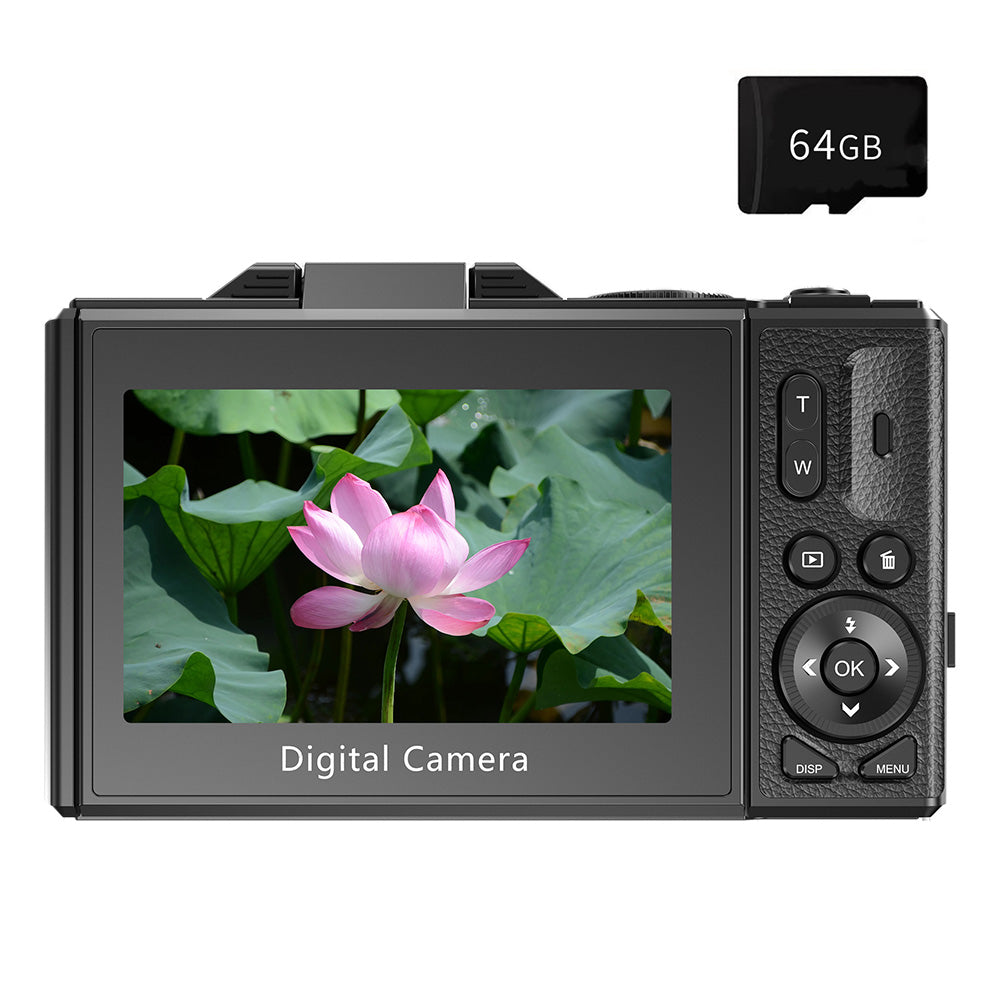 4K Digital Camera WiFi Vlogging Camera with 180 Degree Flip Screen Black