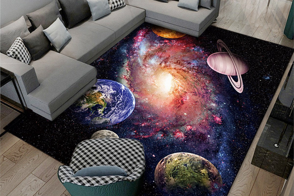 Space Kids Rug For Playroom Solar System Educational Rug Kids Floor Mat-Style 4 Multicolor Cosmic Planet
