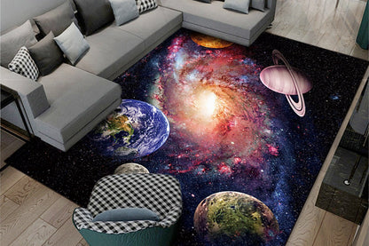 Space Kids Rug For Playroom Solar System Educational Rug Kids Floor Mat-Style 4 Multicolor Cosmic Planet