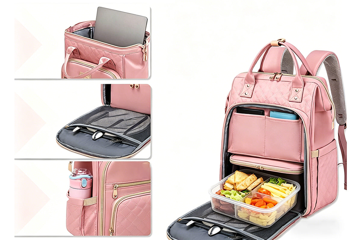 2-in-1 Laptop Lunch Backpack - Pink