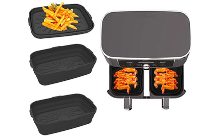 2Pcs Reusable Baking Air Fryer Silicone Liners Pot Food Grade Airfryer Basket Bowl-Black
