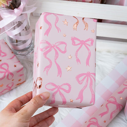 6 Sheet 70x50cm Coquette Bow Pattern Gift Wrapping Paper Set - Pink