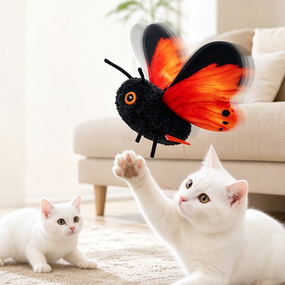Electric Butterfly Cat Toy with Flapping Wings 3 Modes and Touch Activation - Gold
