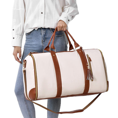 Foldable Duffel Bag Travel Garment Bag with Mini Pocket White