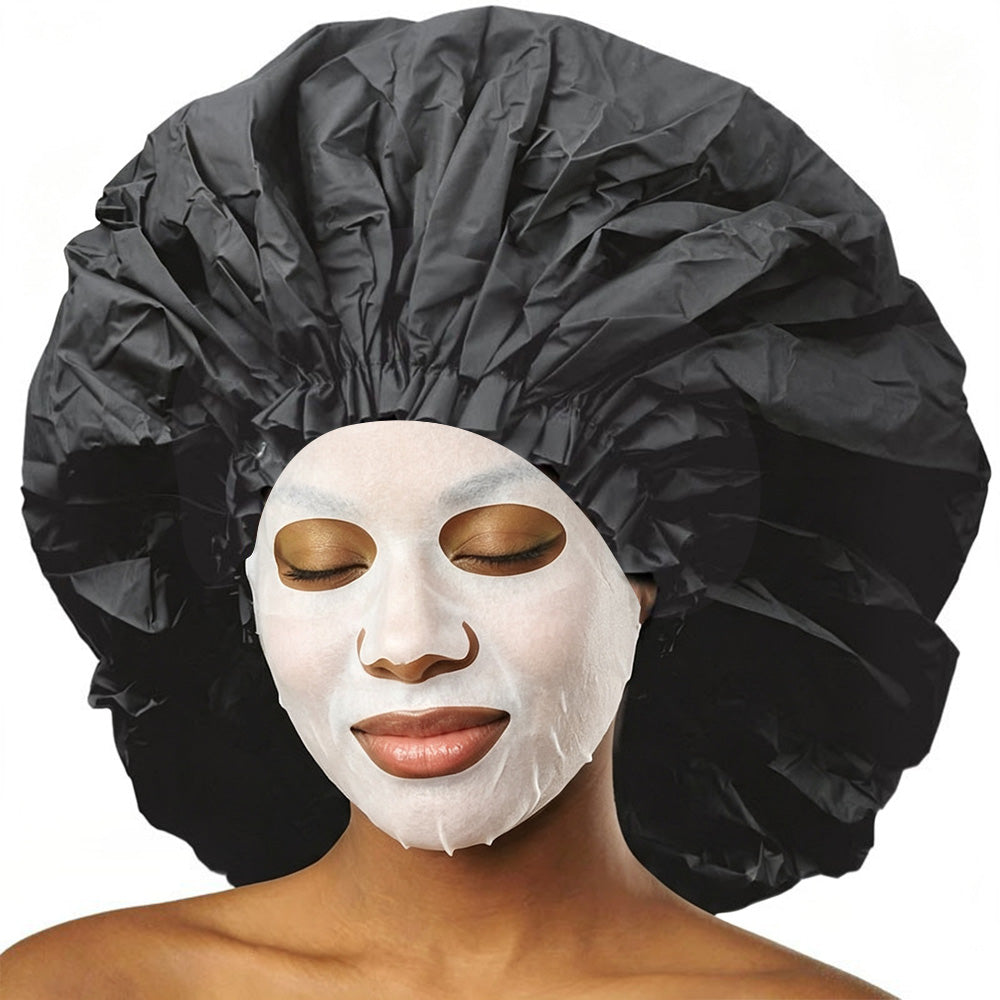 2 Piece PEVA Shower Caps for Long Hair - Black