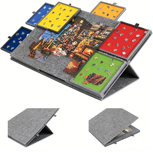 Foldable Felt Jigsaw Puzzle Board with 6 Drawers for Home Travel-Dark Grey