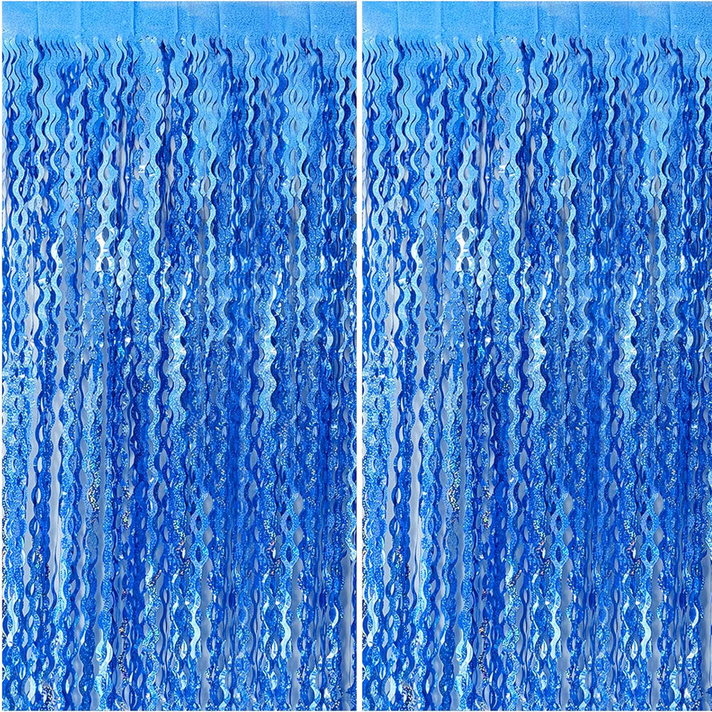 2 Piece Fringe Curtains Shiny PET Streamer Party Backdrop - Dark Blue