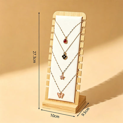 Bamboo Necklace Display Stand for Vendor-White Leather
