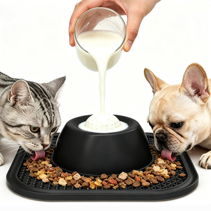2 in 1 Dog Slow Feeder Bowl with Rolling Ball Lick Mat Non Slip Suction Cup-Black