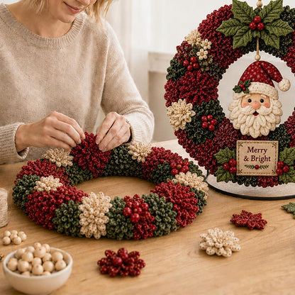 3D Fabric Poke Craft Christmas Wreath DIY Kit for Adults - Santa Claus