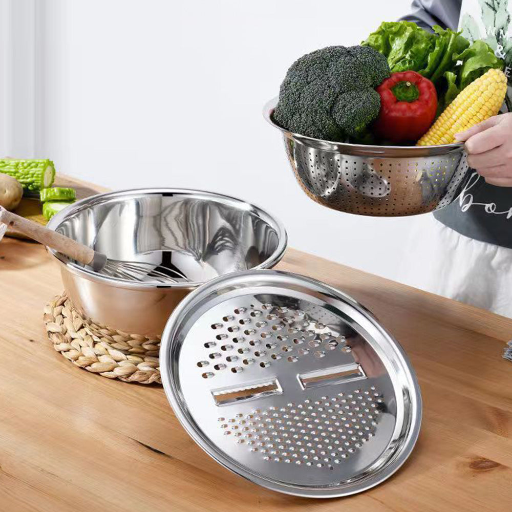 3Pcs Stainless Steel Vegetable Cutter Bowl Set with Grater and Strainer