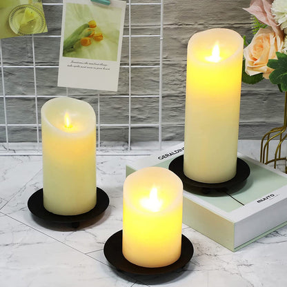 2Pcs Black Iron Plate Candle Holder Decorative Iron Pillar Candle Plate Candle Stand