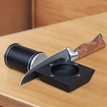 Rolling Knife Sharpener Kit with 6 Diamond Discs and Angle Guide Base - Black Four Angle