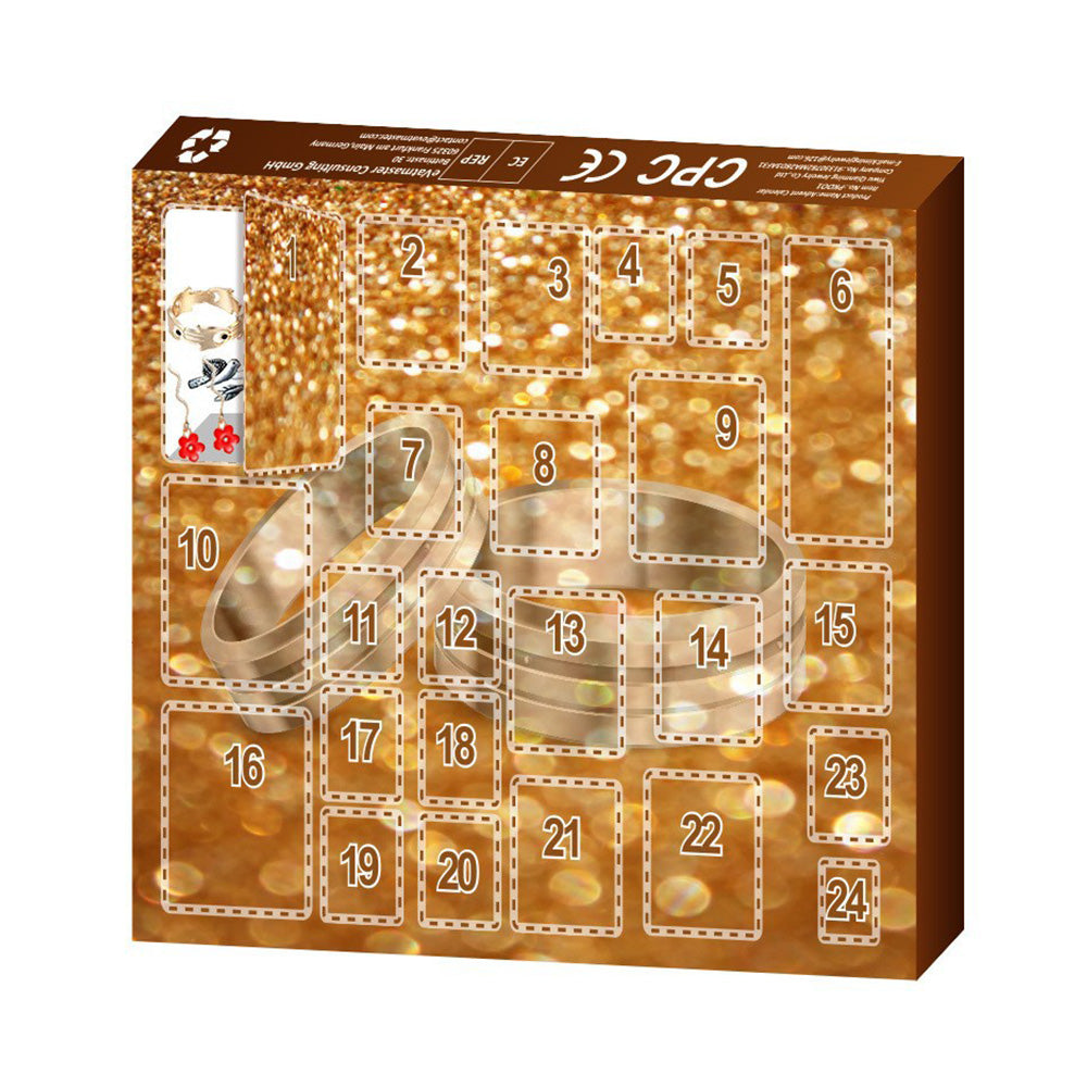 Christmas Jewelry Advent Calendar Set Earrings Rings Necklaces - Brown