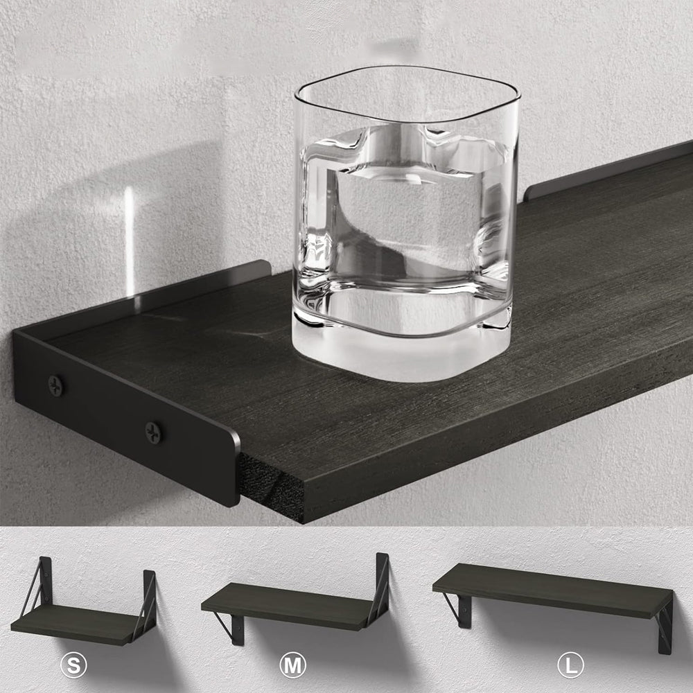 Set of 3Pcs Wall Mounted Wood Floating Shelves Storage Display Racks Black