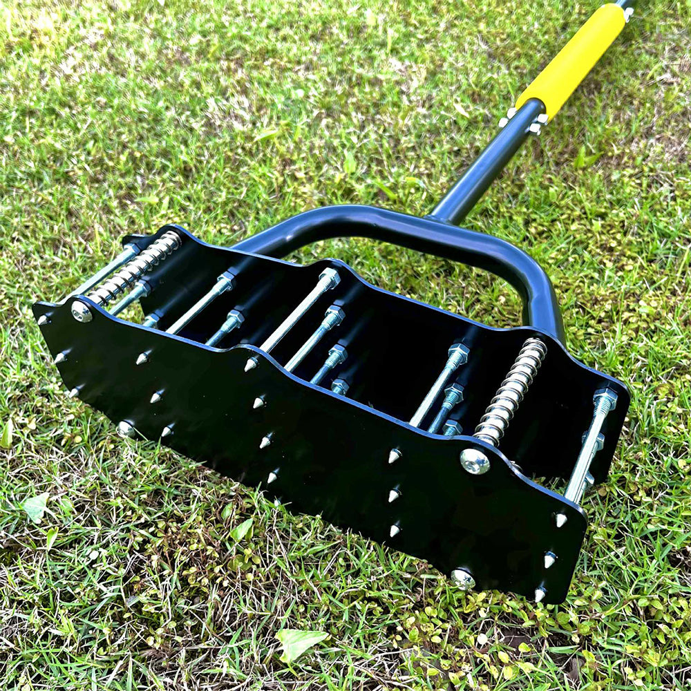 Lawn Aerator Tool Manual Dethatcher with 18 Steel Tines for Garden Yard Turf