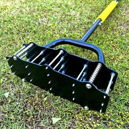 Lawn Aerator Tool Manual Dethatcher with 18 Steel Tines for Garden Yard Turf