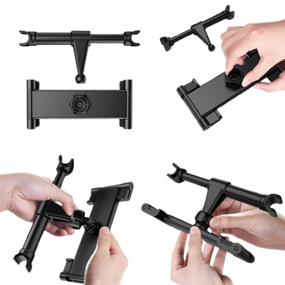 Universal Car Headrest Tablet Holder Rotating Mount for Phones Tablets  Black