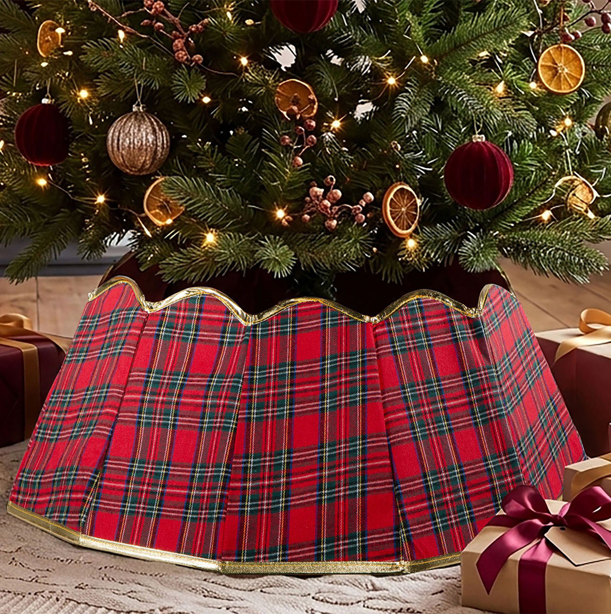 75cm Round Foldable Christmas Tree Skirt with Gold Trim