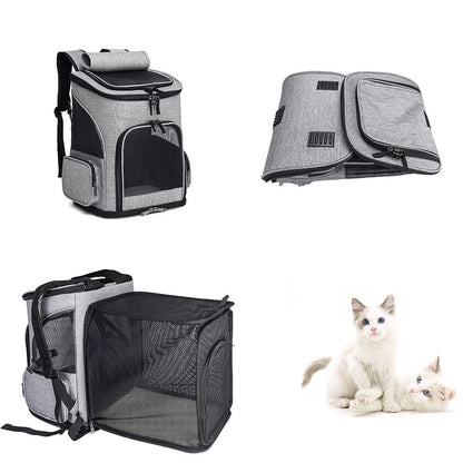 Expandable Cat Backpack Carrier Breathable Large Comfort Space for Small Pet Grey