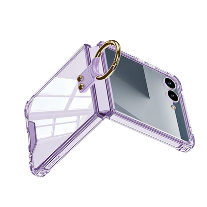 Transparent Case with Ring Holder Tempered Glass Protector for Samsung Galaxy Z Flip8 Purple