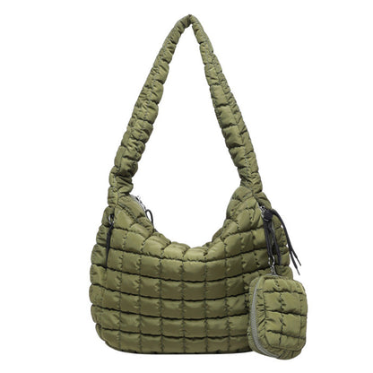 Puffer Tote Bag Quilted Puffy Crossbody Carryall Handbag Army Green