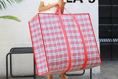 Stripe Bag Packing Storage Strip Zip Shopping Travel Check House Moving Bag-Red