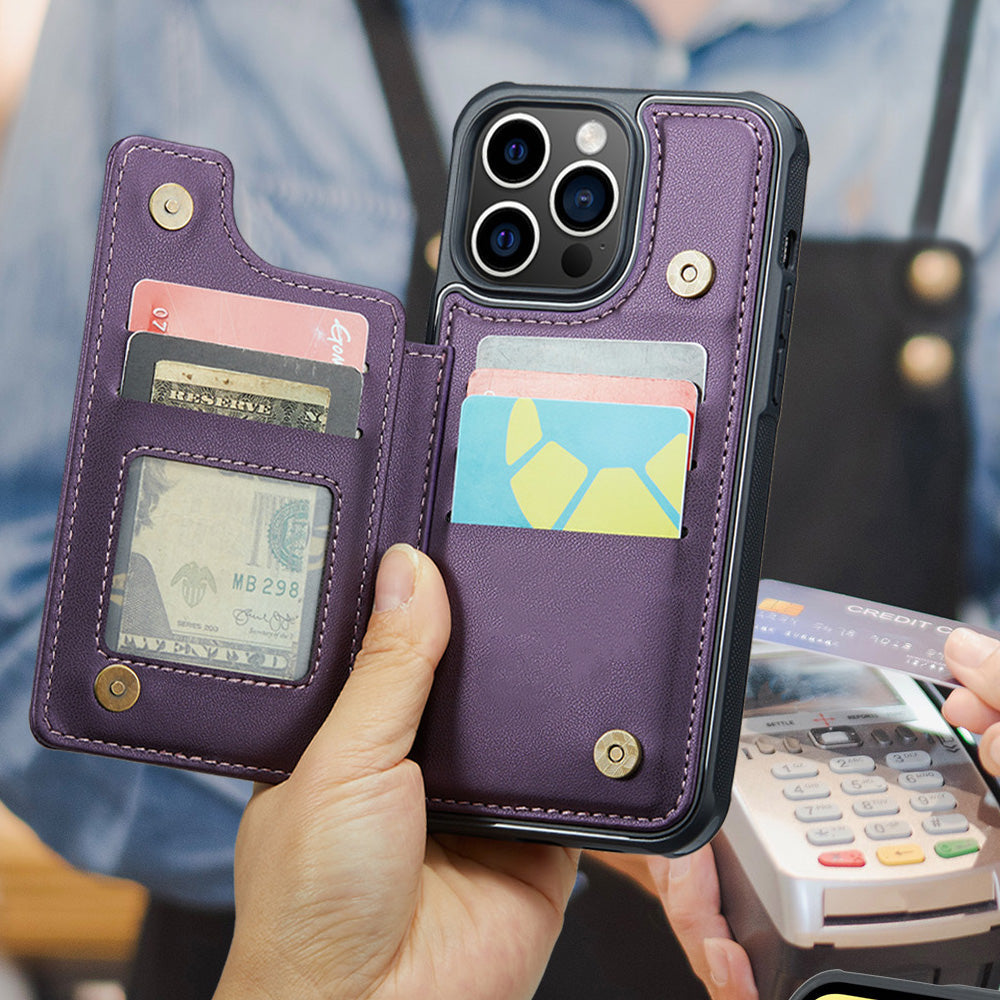 For iPhone 16 Series RFID Blocking Wallet Case with Card Holder Shockproof Phone Cover for Women Men Purple