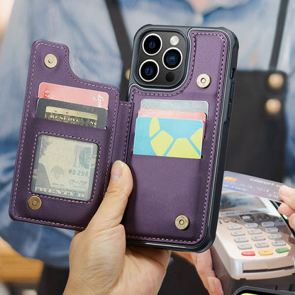 For iPhone 16 Series RFID Blocking Wallet Case with Card Holder Shockproof Phone Cover for Women Men Purple