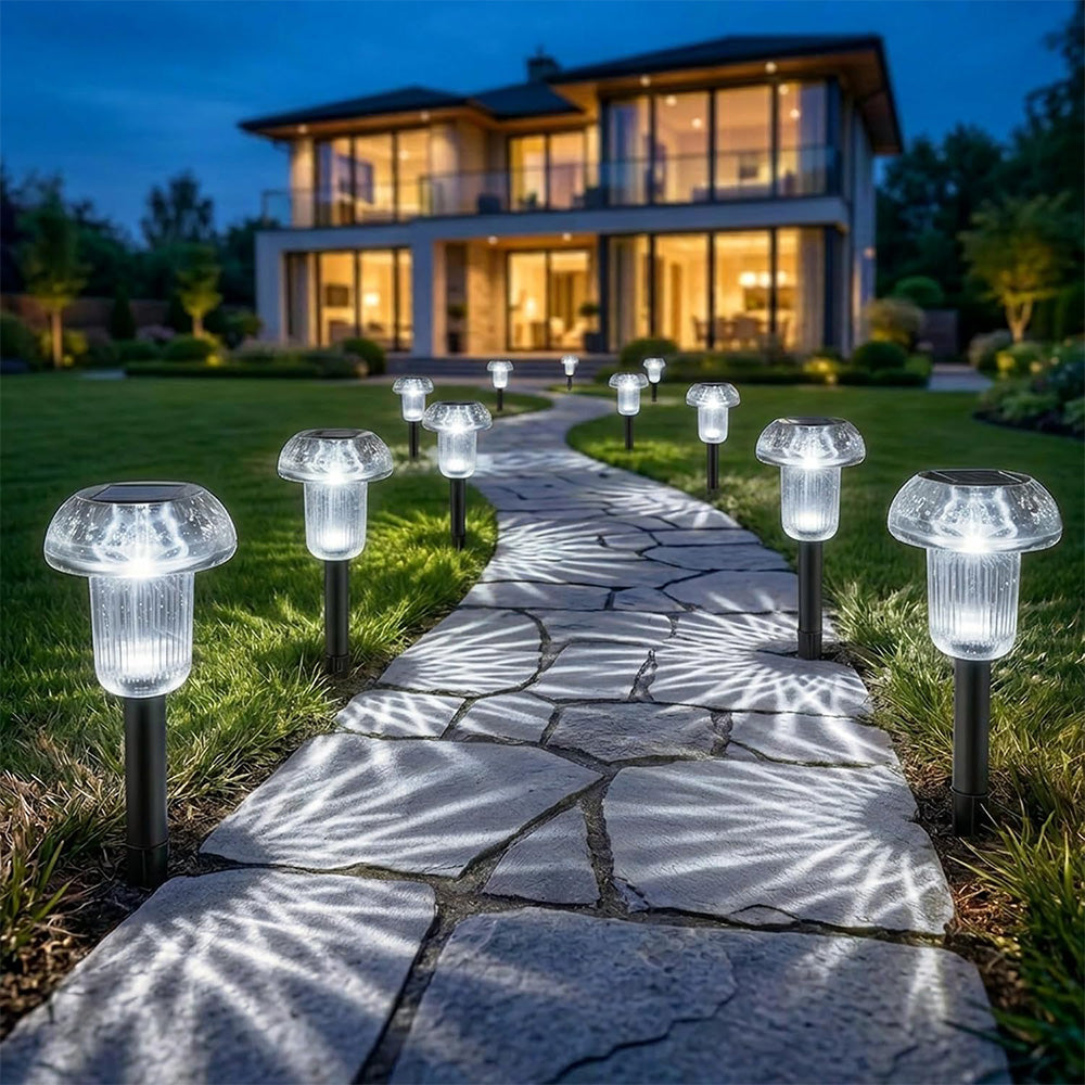 4 Piece Solar Mushroom Rhinestone Ground Stake Lights - White