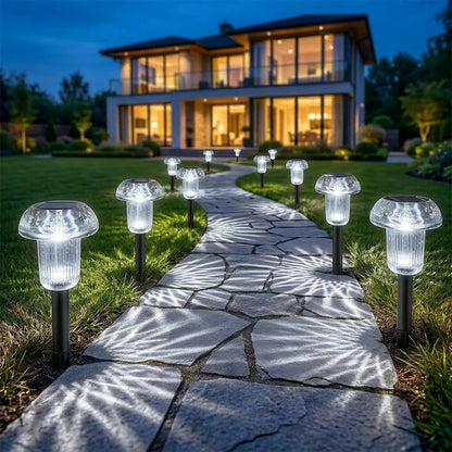 4 Piece Solar Mushroom Rhinestone Ground Stake Lights - White