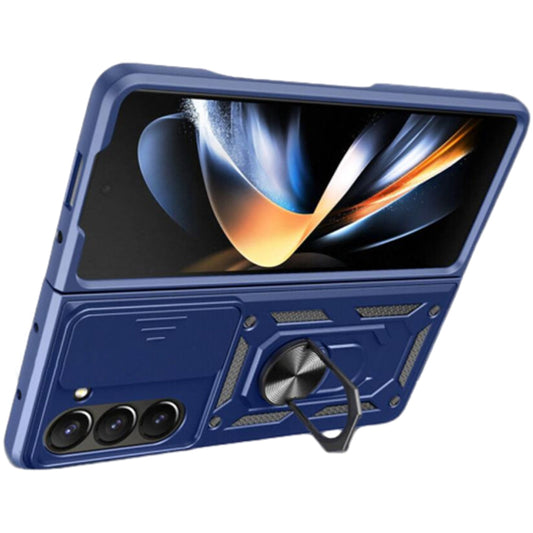 For Samsung Galaxy Z Fold Drop Protection Case Full-Body Shockproof Case with Rotating Ring Stand Blue