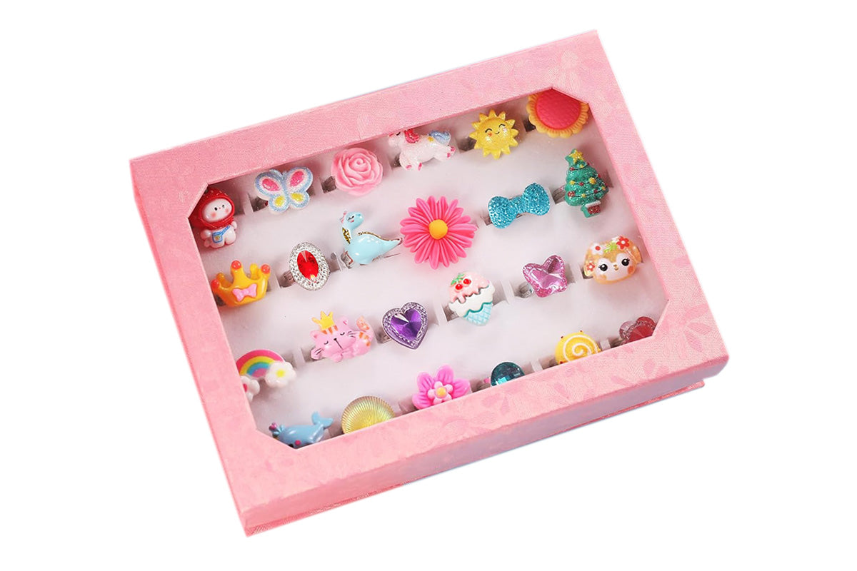 24PCS Adjustable Jewelry Rings Gift Set for Girls Pretend Play and Dress Up