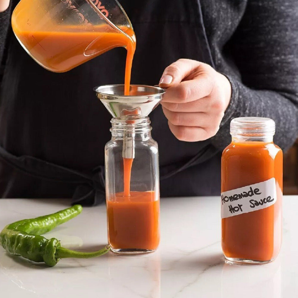 6PCS Stainless Steel Mini Funnels with Cleaning Brushes for Kitchen