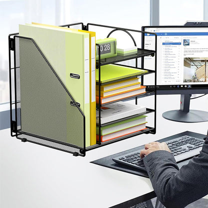 Metal File Organizer Rack Desktop Storage Shelf for Office Home Black