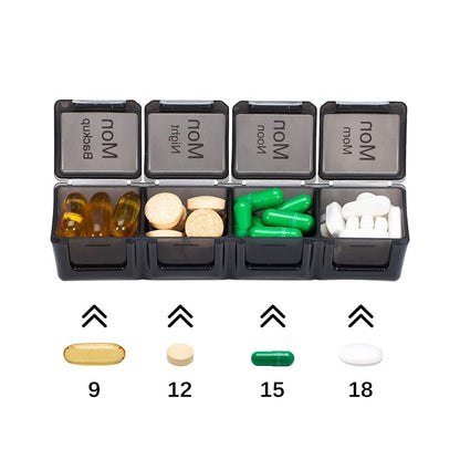 7-Day 28 Compartments Pill Box Medicine Organiser with Snap Lids for Vitamin Fish Oil Medicine Black