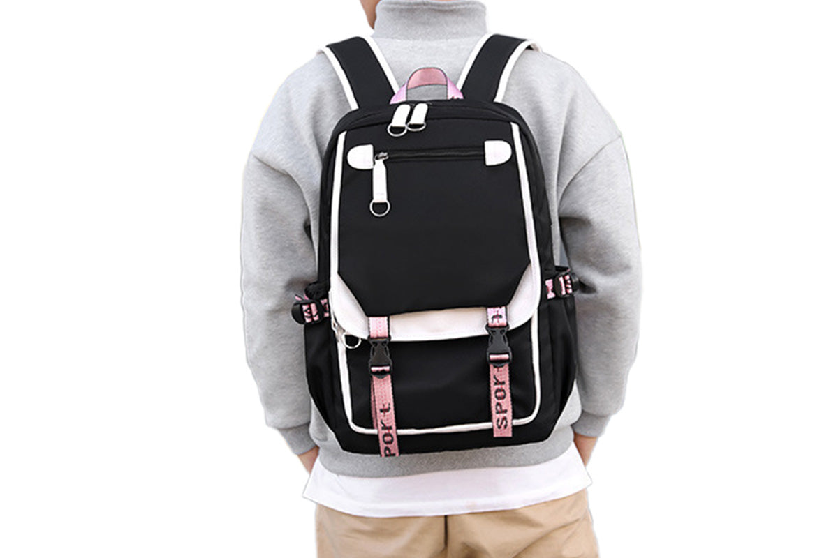 Girls Backpack Middle School Students Bookbag with USB Charge Port-Pink