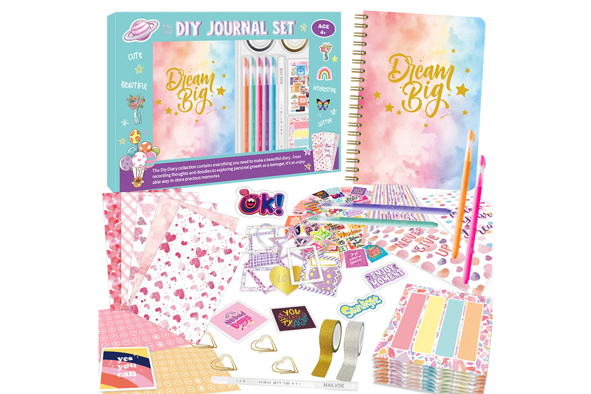DIY Journal Kit for Girls Age 6 Journaling Art Crafts Kit Scrapbook Diary-Pink