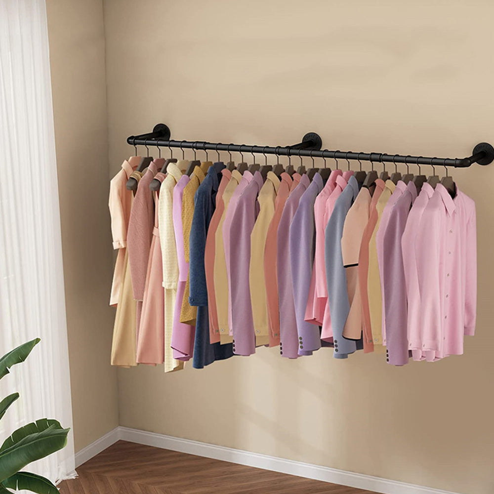 183cm Galvanized Carbon Steel Wall Mounted Clothes Rack - Black