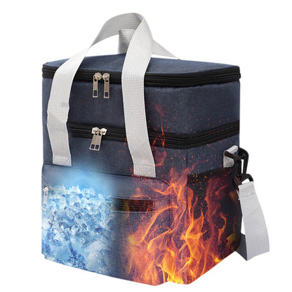 Double Layer Insulated Lunch Bag ââ‚?Portable Cooler Food Tote Gray