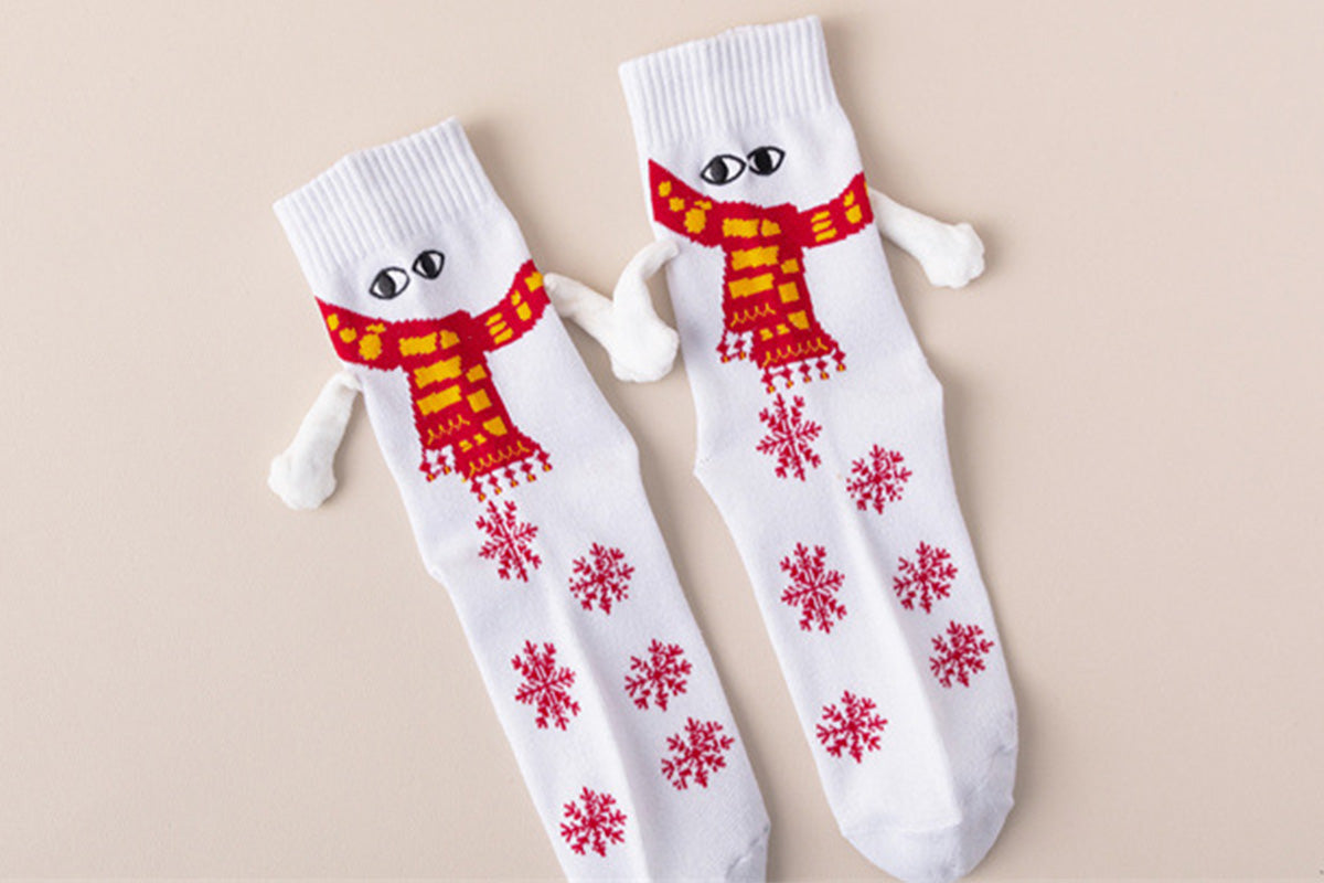 Magnetic Holding Hands Socks Novelty Funny Women Men Couple Socks For Christmas Gifts-White