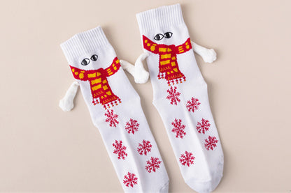 Magnetic Holding Hands Socks Novelty Funny Women Men Couple Socks For Christmas Gifts-White