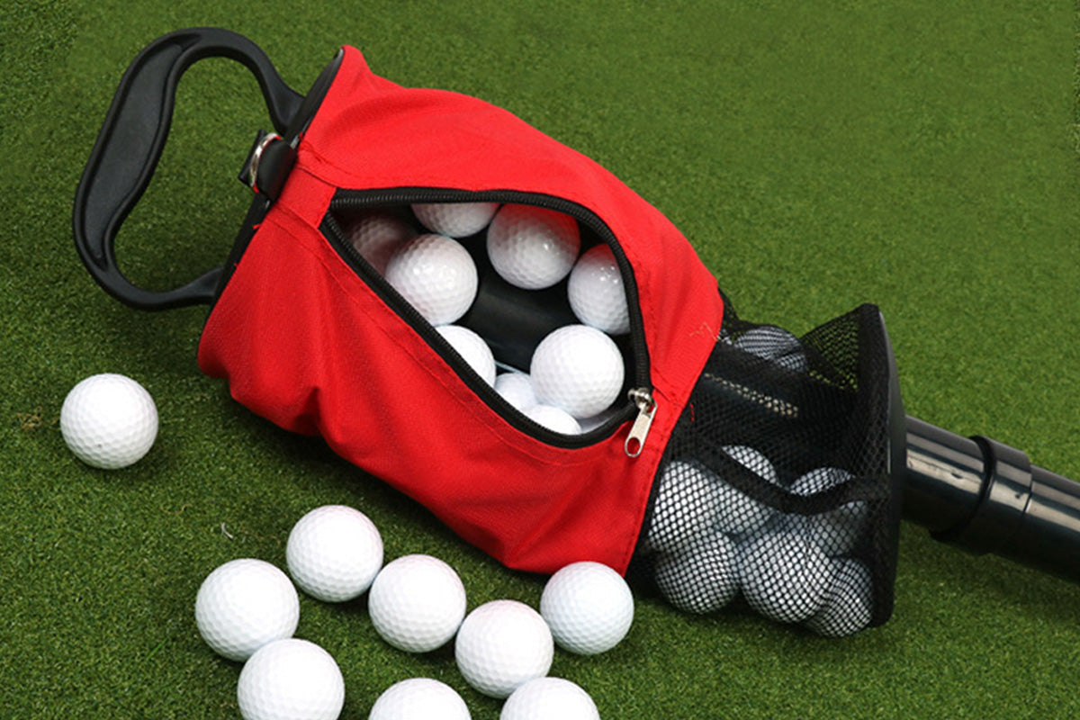 Golf Ball Retriever Portable Pocket Shag Bag Can Hold Up to 70 Balls -Red