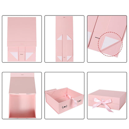 Luxury Foldable Gift Box with Easy Attached Lid and Ribbon - Pink
