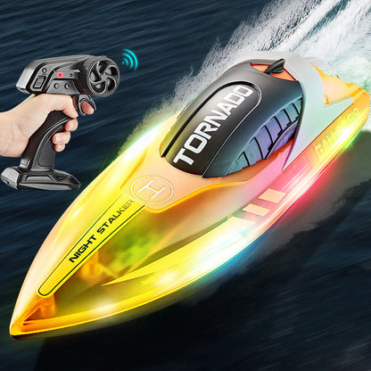 Remote Control Boat with Color LED Lights for Pool Lake - Orange