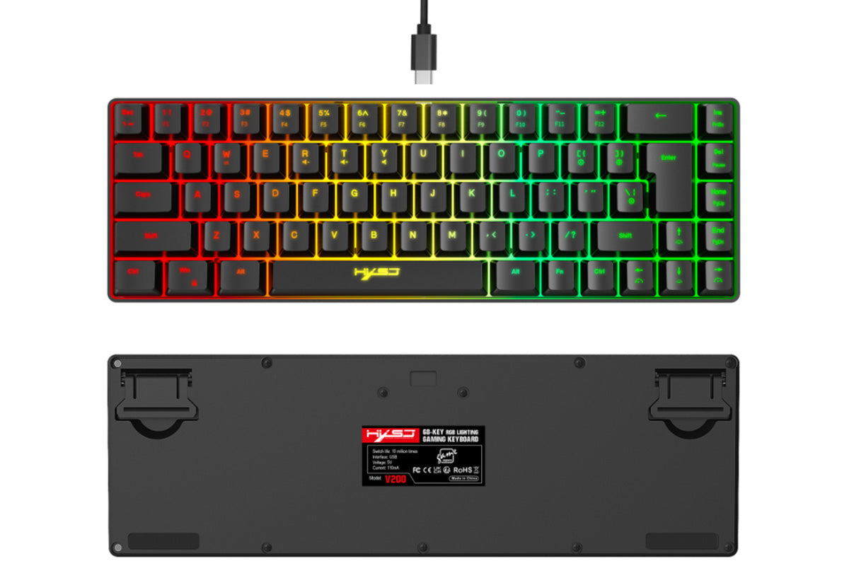 Mini Gaming Keyboard and Mouse Combo Wired K68 RGB Streamer Mini Gaming Keyboard Membrane Keyboard-Black
