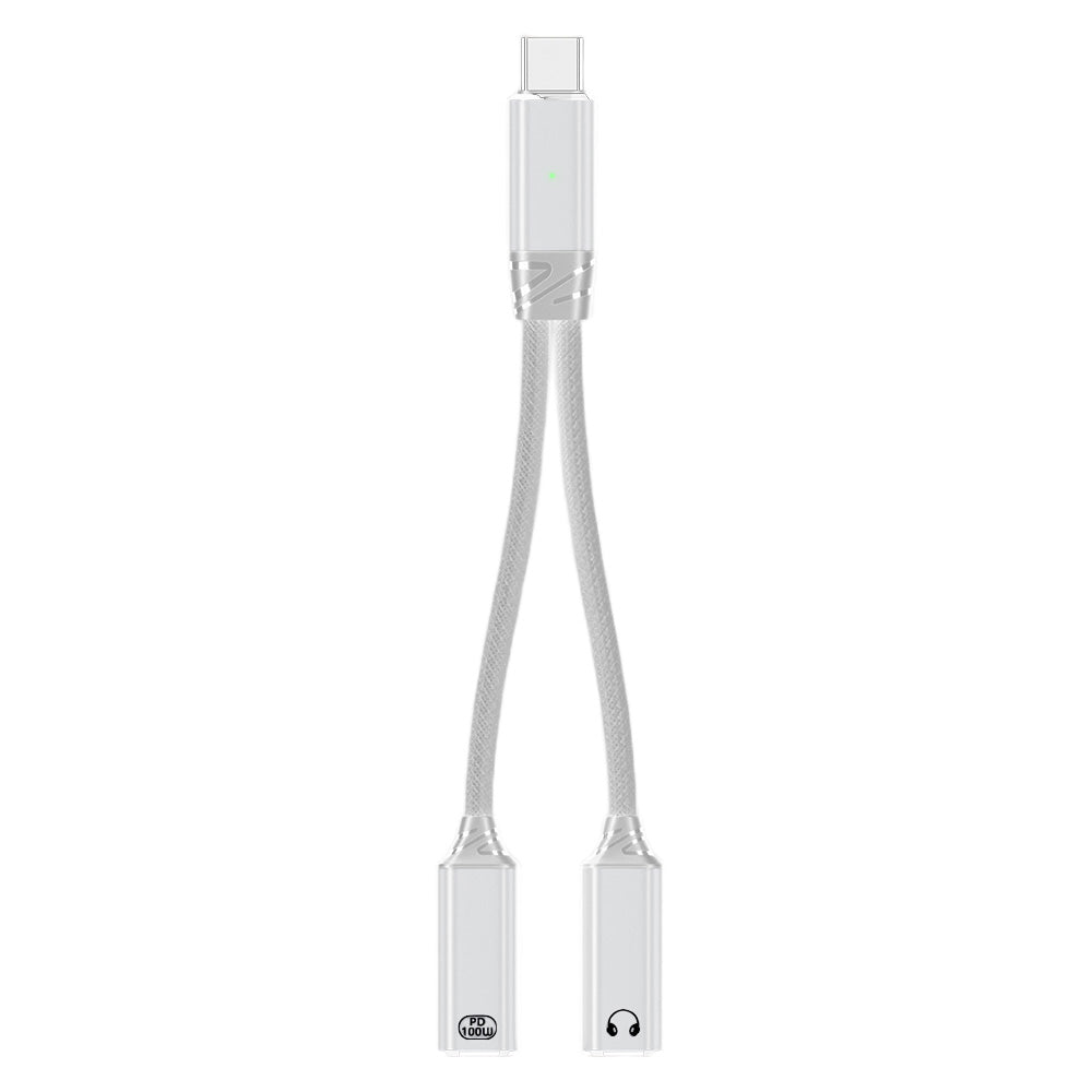 2-in-1 USB-C Splitter Dual Type-C Headphone and Charger Adapter Audio Dongle Cable for iPhone 16 Series White