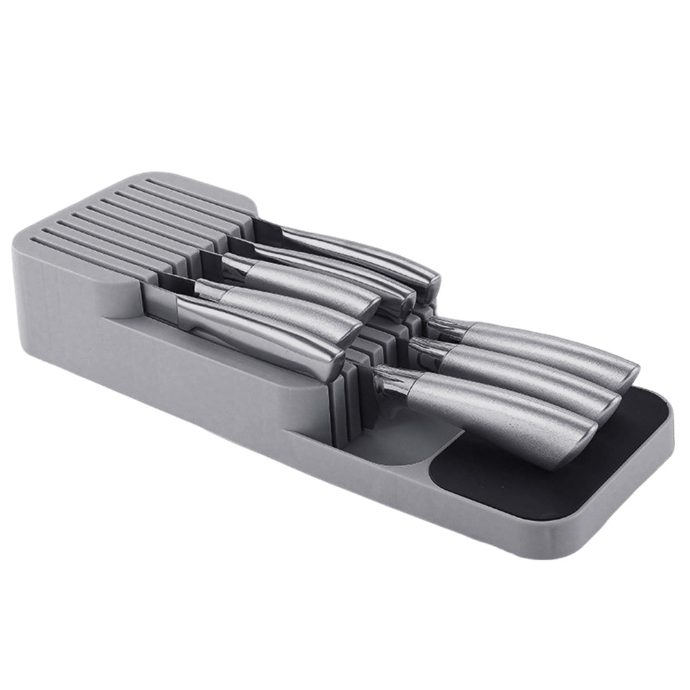 Storage Rack Knife Block Organizer Kitchen Knives Holder Countertop or Drawer Use-Grey