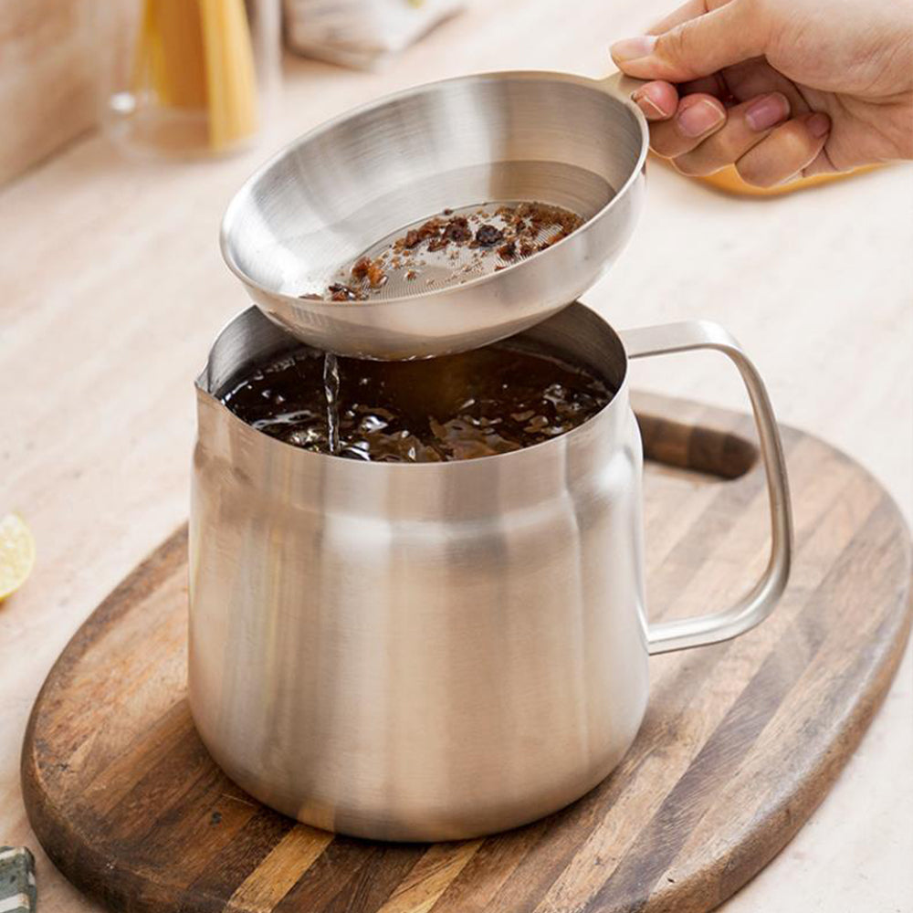 2L Stainless Steel Oil Filter Pot Versatile Oil Strainer Vessel Container Jug Storage Canwith Fryer Basket