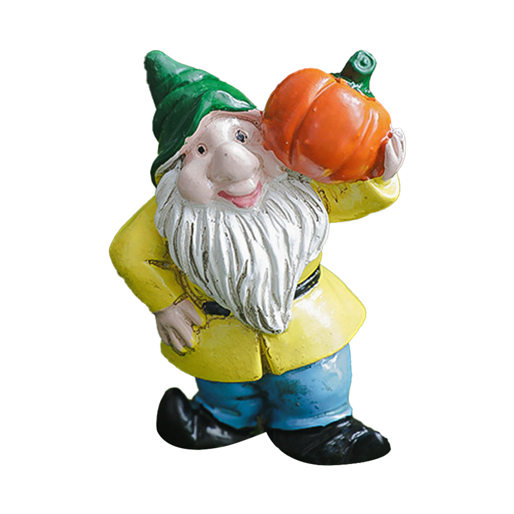 Dwarf Gnome Statue Mini Resin Miniature Gnomes Ornaments for Table Garden-Pumpkin
